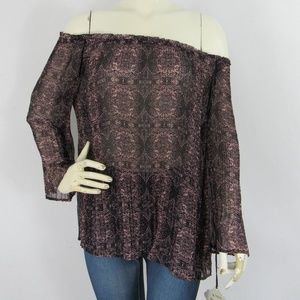 Knox Rose Sheer Print Off The Shoulder Pleated Top